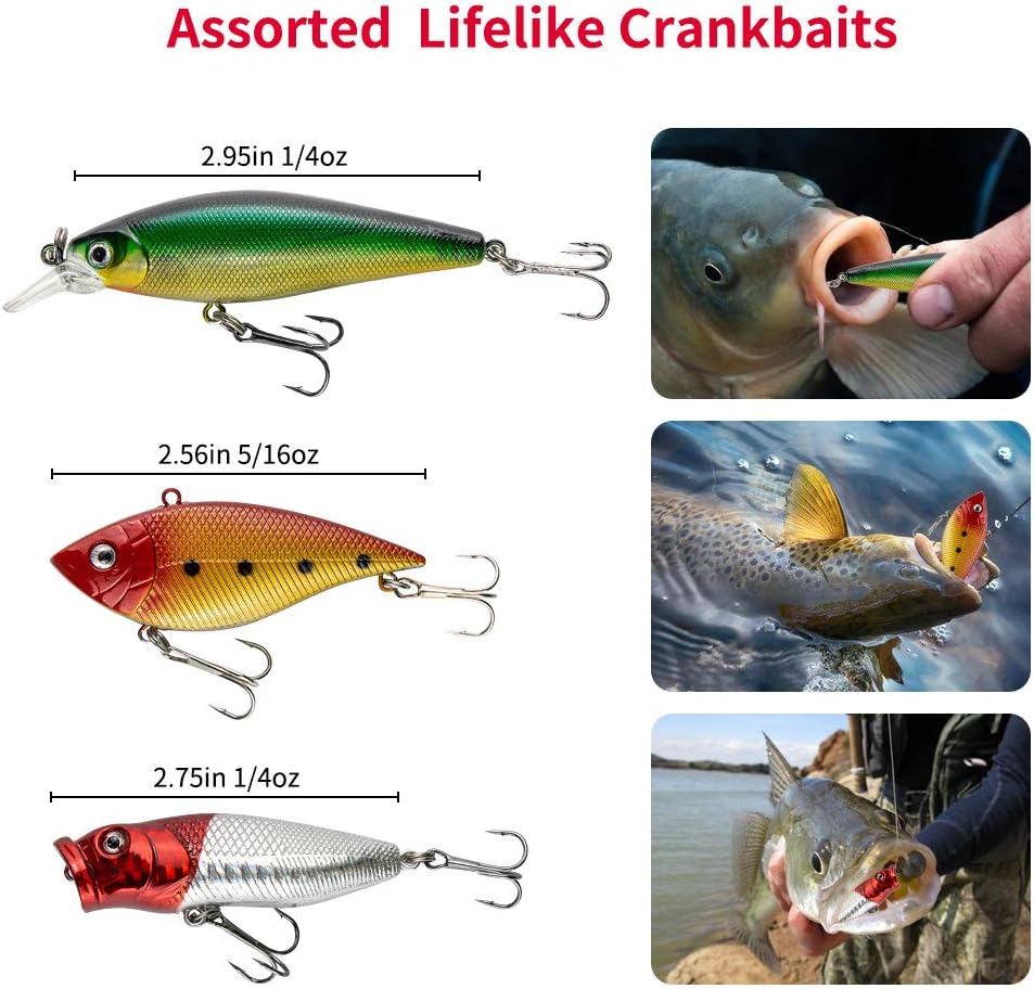 Fishing Lures Kit for Freshwater Bait Tackle Kit for Bass Trout Salmon Fishing Accessories Tackle Box Including Spoon Lures Soft Plastic Worms Crankbait Jigs Fishing Hooks - Image 2