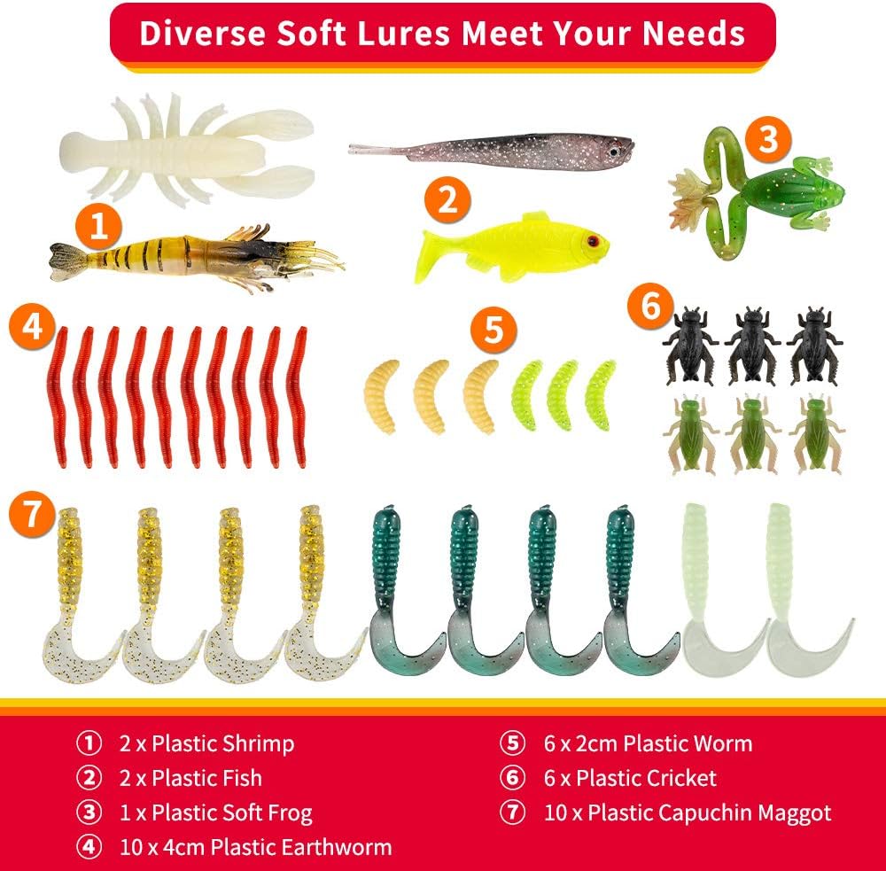 Fishing Lures Kit for Freshwater Bait Tackle Kit for Bass Trout Salmon Fishing Accessories Tackle Box Including Spoon Lures Soft Plastic Worms Crankbait Jigs Fishing Hooks - Image 3