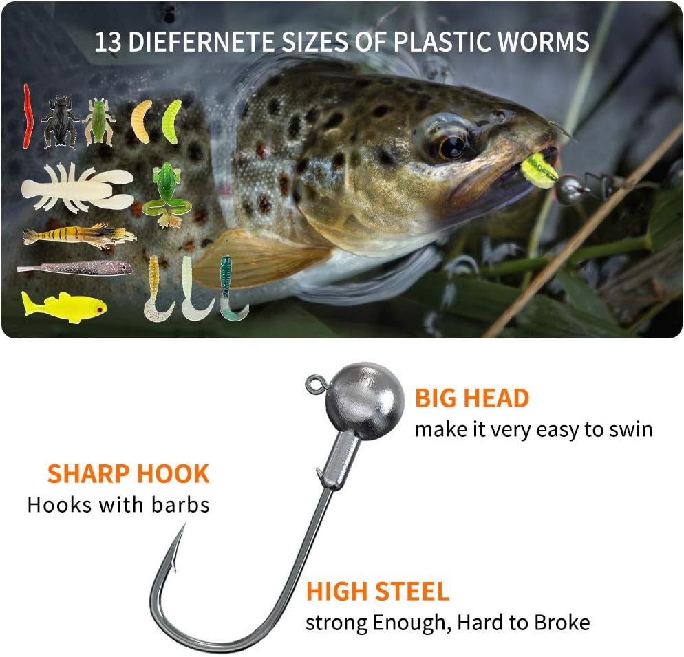 Fishing Lures Kit for Freshwater Bait Tackle Kit for Bass Trout Salmon Fishing Accessories Tackle Box Including Spoon Lures Soft Plastic Worms Crankbait Jigs Fishing Hooks - Image 4