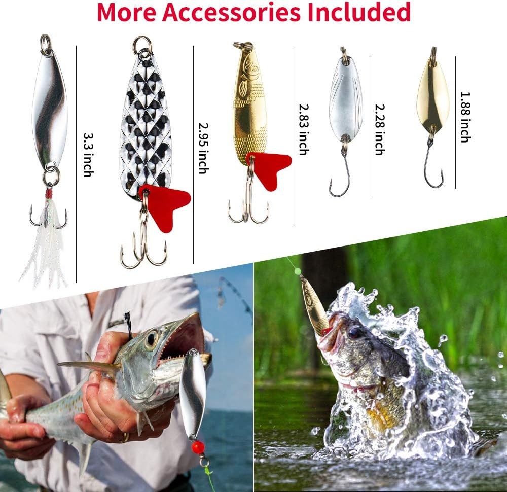 Fishing Lures Kit for Freshwater Bait Tackle Kit for Bass Trout Salmon Fishing Accessories Tackle Box Including Spoon Lures Soft Plastic Worms Crankbait Jigs Fishing Hooks - Image 5