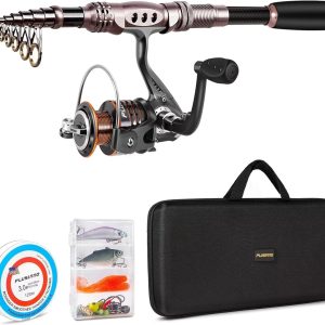 PLUSINNO Fishing Rod and Reel Combos Carbon Fiber Telescopic Fishing Pole with Reel Combo Sea Saltwater Freshwater Kit Fishing Rod Kit