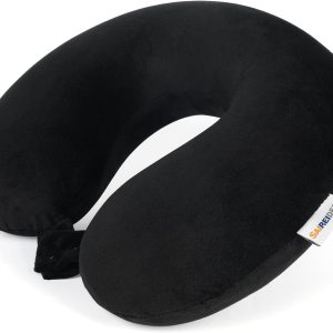 SAIREIDER Travel Pillow 100% Pure Memory Foam Travel Neck Pillow, Airplane Pillow for Traveling、Car、Home、Office，Washable Cover（Black）