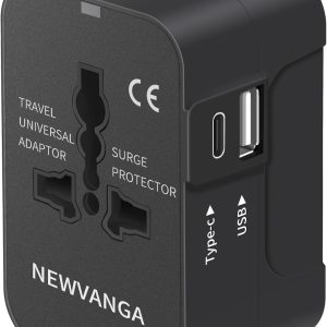 Travel Adapter with USB C, Universal All in One Worldwide Travel Adapter Power Converters Wall Charger AC Power Plug Adapter USB Type C Charging Ports for USA EU UK AUS Black